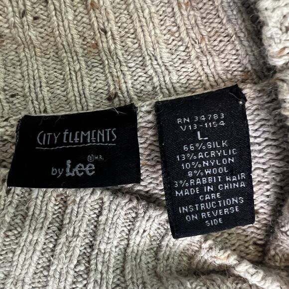 Vtg Lee Womens Silk Wool Rabbit Hair Blend Patchwork Leaves Sweater Sz L Beige - Picture 6 of 8